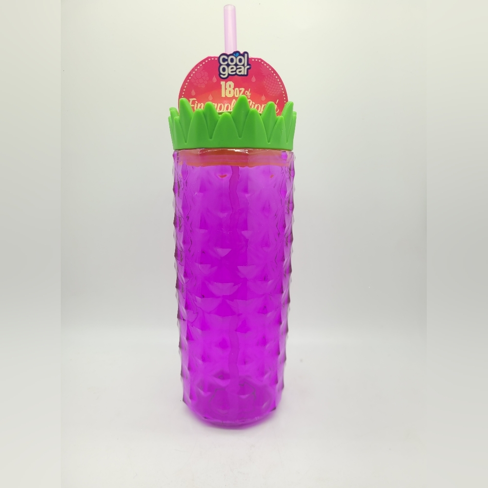 Cool Gear 18oz Pineapple TallBoy Tumbler Purple – Reusable Plastic Cup with Lid